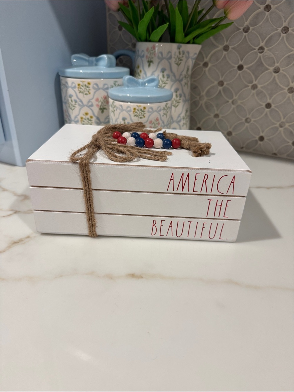Rae Dunn Patriotic 'America The Beautiful' White Decorative Stack